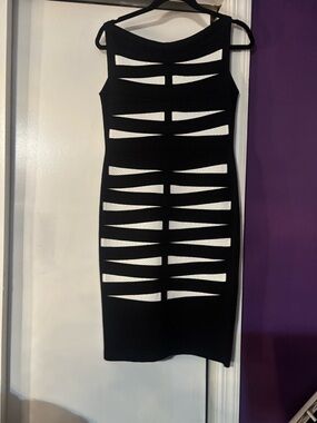 D. Exterior Italian Designer Luxuryg Black and White Cutout Bodycon Dress